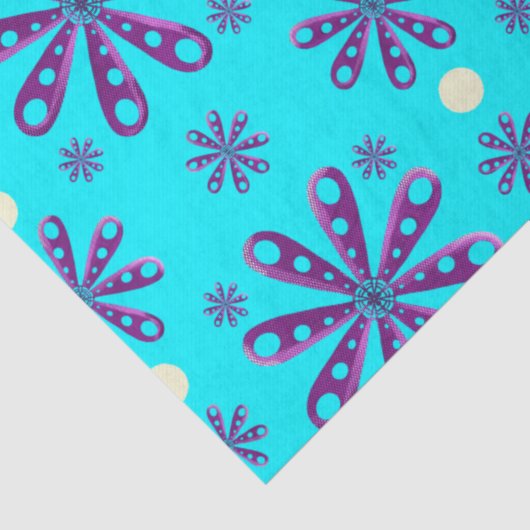 Retro Purple Flowers on Blue Background 薄葉紙 (詳細)