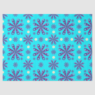 Retro Purple Flowers on Blue Background 薄葉紙