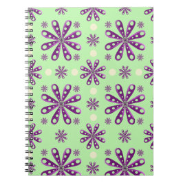 Retro Purple flowers on Green Background   ノートブック
