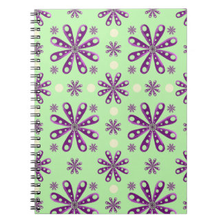 Retro Purple flowers on Green Background   ノートブック
