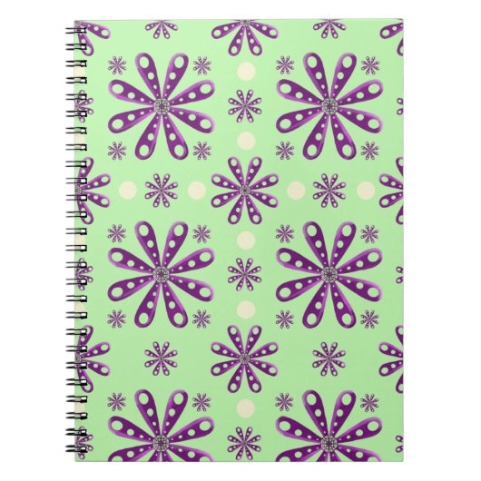 Retro Purple flowers on Green Background   ノートブック (正面)
