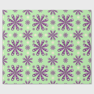 Retro Purple Flowers on Green Background ラッピングペーパー