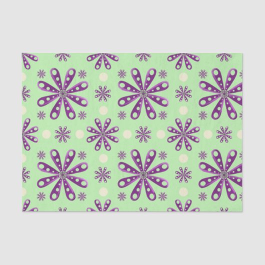 Retro Purple Flowers on Green Background 薄葉紙 (正面)