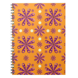 Retro Purple Flowers on Orange Background ノートブック