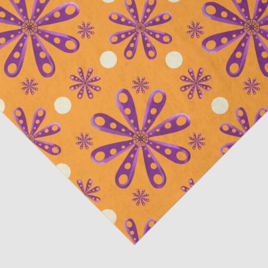 Retro Purple Flowers on Orange Background 薄葉紙 (詳細)