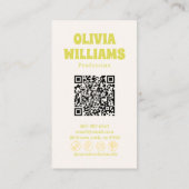 Retro Purple Green QR Code Groovy Trendy Floral 名刺 (裏面)