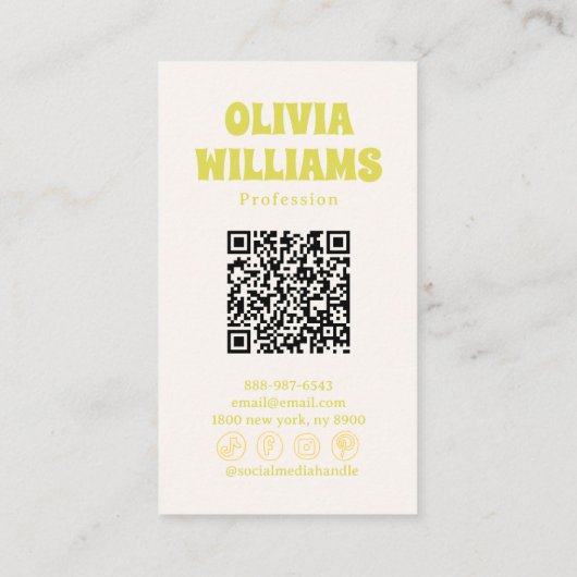 Retro Purple Green QR Code Groovy Trendy Floral 名刺 (裏面)