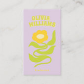 Retro Purple Green QR Code Groovy Trendy Floral 名刺 (正面)