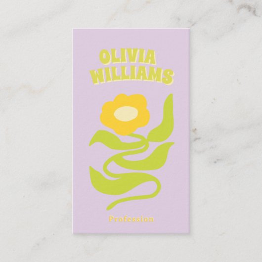 Retro Purple Green QR Code Groovy Trendy Floral 名刺 (正面)