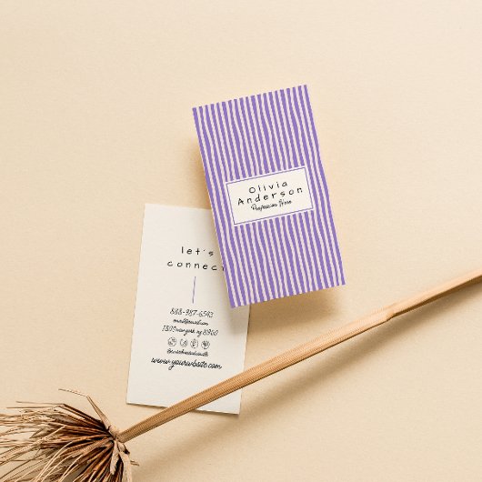 Retro Purple Hand Drawn Stripes Trendy Modern 名刺