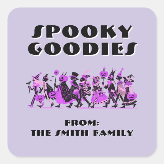 Retro Purple＆Purple Spooky Goodies Halloween スクエアシール (正面)