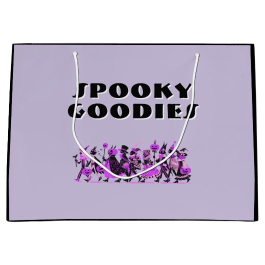 Retro Purple&Purple Spooky Goodies Halloween ラージペーパーバッグ (正面)