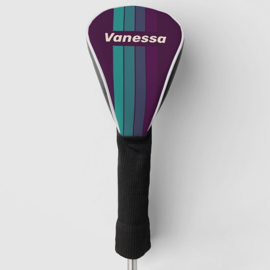 Retro Purple Rainbow Pin Striping with Name ゴルフヘッドカバー (正面)