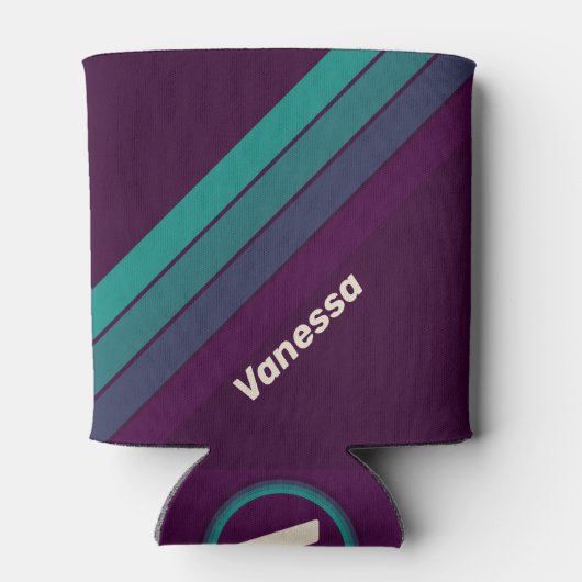 Retro Purple Rainbow Stripes with Name 缶クーラー (裏面)