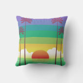 Retro Purple Sunset Palm Trees Art クッション (裏面)