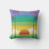 Retro Purple Sunset Palm Trees Art クッション (正面)