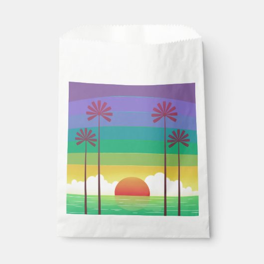 Retro Purple Sunset Palm Trees Art フェイバーバッグ (正面)