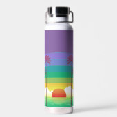Retro Purple Sunset Palm Trees Art Personalised ウォーターボトル (背面)
