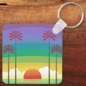 Retro Purple Sunset Palm Trees Art Personalised キーホルダー (裏面)
