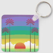 Retro Purple Sunset Palm Trees Art Personalised キーホルダー (裏面)