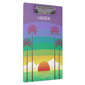 Retro Purple Sunset Palm Trees Art Personalised クリップボード (右)