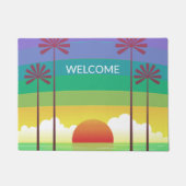 Retro Purple Sunset Palm Trees Art Personalised ドアマット (正面)