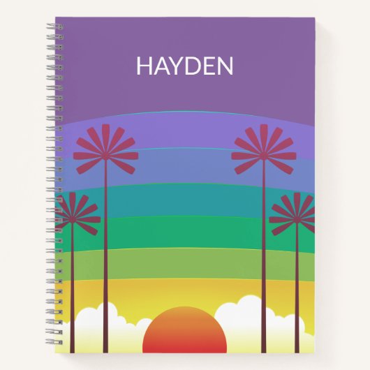 Retro Purple Sunset Palm Trees Art Personalised ノートブック (正面)