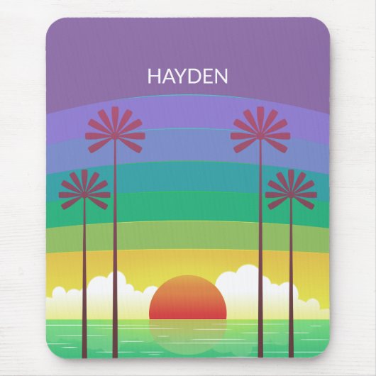 Retro Purple Sunset Palm Trees Art Personalised マウスパッド (正面)