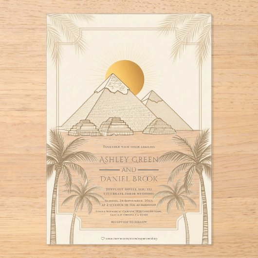 Retro Pyramids Of Giza Egypt Destination Wedding アクリル招待状 (正面)