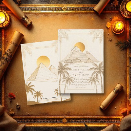 Retro Pyramids Of Giza Egypt Destination Wedding 招待状