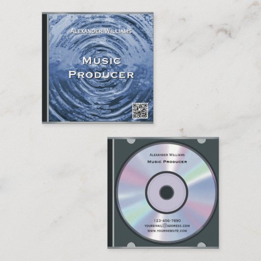 Retro QR Code Blue Music CD Case スクエア名刺 (正面/裏面)