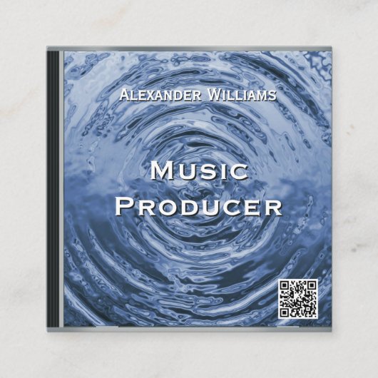 Retro QR Code Blue Music CD Case スクエア名刺 (正面)