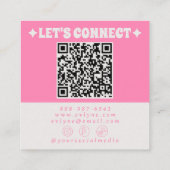 Retro QR Code Pink Groovy Floral Boho Girly Trendy スクエア名刺 (裏面)