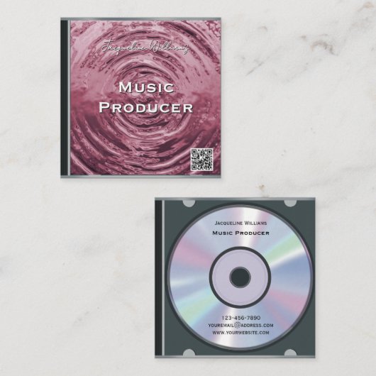 Retro QR Code Pink Music CD Case スクエア名刺 (正面/裏面)