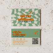 Retro QR Code Psychedelic Groovy Checkered Unique  名刺