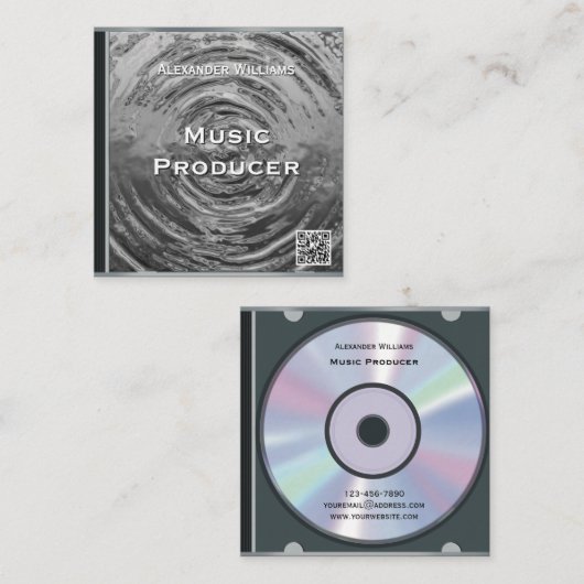 Retro QR Code Silver Music CD Case スクエア名刺 (正面/裏面)