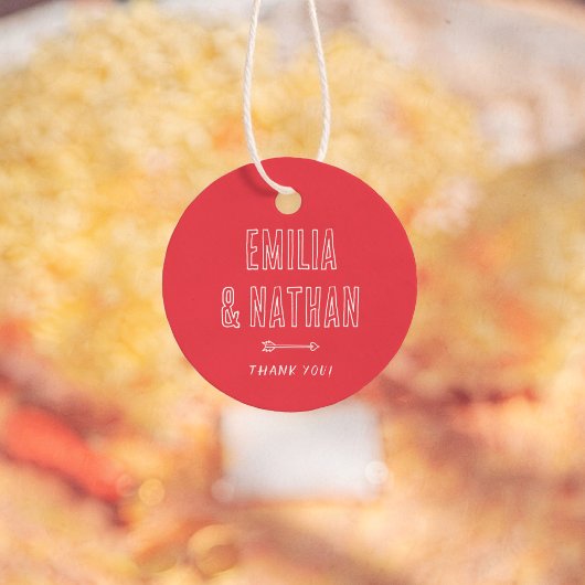 Retro Quirky Hand Drawn Cupid Wedding Thank You フェイバータグ