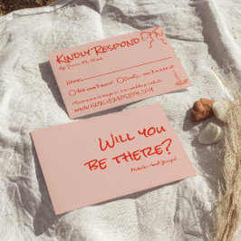 Retro Quirky Hand Drawn Pink Red Unique Wedding 出欠カード