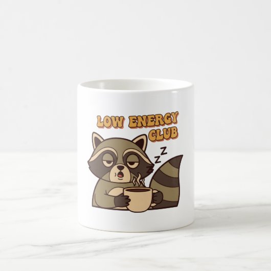 Retro Raccoon Tired Vibes White Mug コーヒーマグカップ (中央)