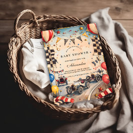 Retro Race Car Baby Shower 招待状