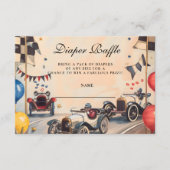 Retro Race Car Baby Shower Diapper Raffle エンクロージャーカード (正面)