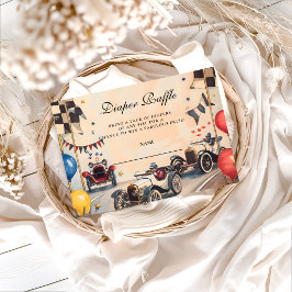 Retro Race Car Baby Shower Diapper Raffle エンクロージャーカード