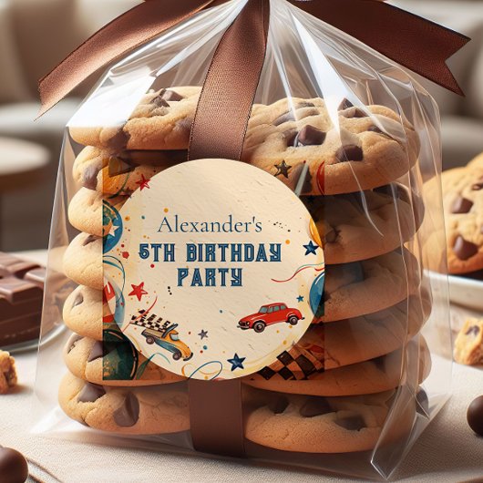 Retro Race Car Birthday Party ラウンドシール