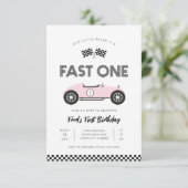 Retro Race Car Fast One First Birthday 招待状 (スタンド正面)