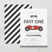 Retro Race Car Fast One First Birthday 招待状 (正面/裏面)
