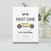 Retro Race Car Fast One First Birthday 招待状 (スタンド正面)