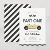 Retro Race Car Fast One First Birthday 招待状 (正面/裏面)