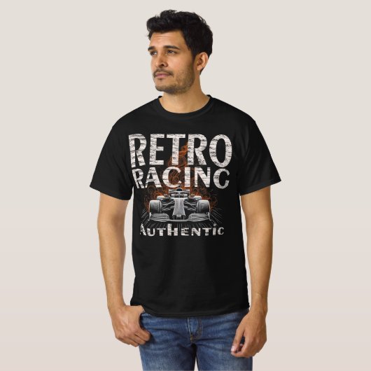 Retro Racing Authentic fired car sport Tシャツ (正面フル)