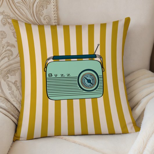 Retro Radio and Gold Stripes, Accent Pillow,  クッション
