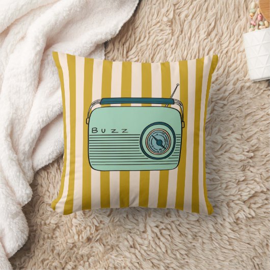 Retro Radio and Gold Stripes, Accent Pillow, クッション (ブランケット)